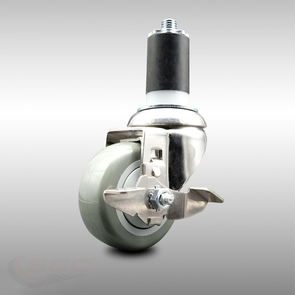 Service Caster 3 Inch 316SS Gray Polyurethane Swivel 1-5/8 Inch Expanding Stem Caster Brake SCC-SS316EX20S314-PPUB-TLB-158 - main